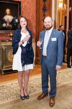 Dr Valentina Moise and Mark Pegler attending the Queen&rsquo;s Award for Enterprise reception at Buckingham Palace.