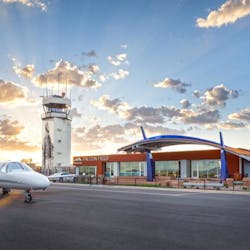 Falcon Field Airport Terminal at Sunrise &amp; Tower with Wrap.