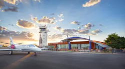 Falcon Field Airport Terminal at Sunrise & Tower with Wrap.