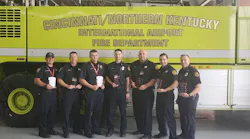 Pictured left to right receiving the Lifesavers EMS Award: Keith Devlin, Patrick Handley, Darren Johnston, Brain Burbrink, Anthony Isaacs, Danny Schneider and Jeff Goshorn. Also on the response team, but not pictured, Dave Kelley and Kevin Kleier.