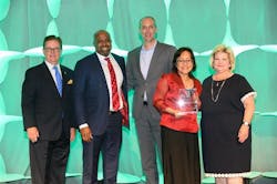 LAWA Chief Management Analyst Georginnah Navarrete (second from right) accepts the Best Airport Concessions Transformation award from ACI-NA. LAWA Chief Management Analyst Georginnah Navarrete (second from right) accepts the Best Airport Concessions Transformation award from ACI-NA.
