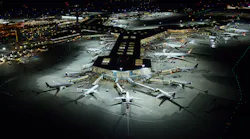 Vancouver International Airport's LED lighting installs as seen from the air.