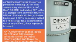 NATA recommends labels for DEF and FSII storage containers be intact and clearly legible.