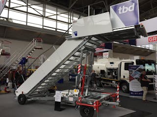 TBD&apos;s towable passenger stairs on display at inter airport Europe 2017 in Munich, Germany.