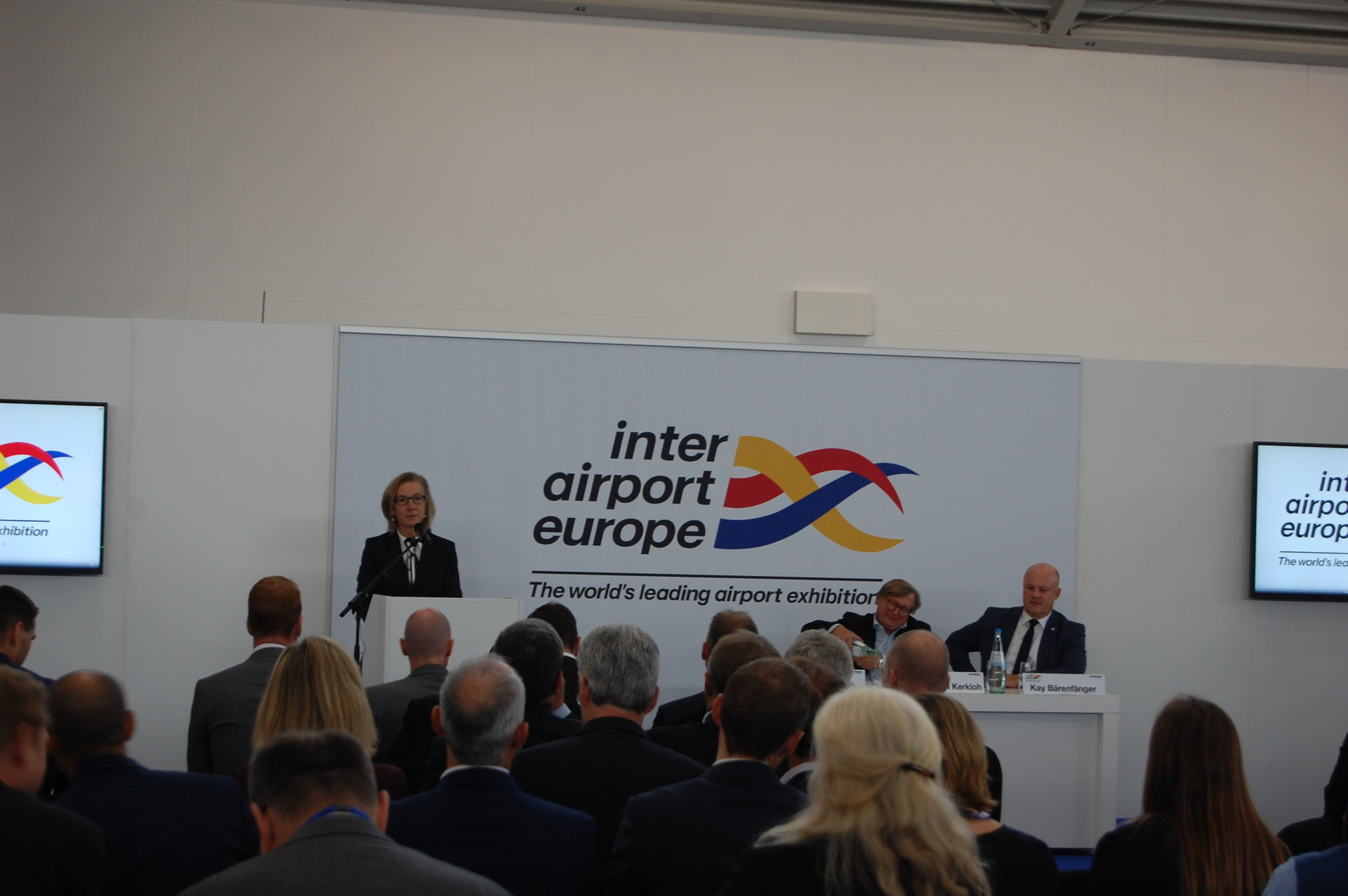 Nicola Hamann, managing director of Mack Brooks Exhibitions, welcomes attendees to the Opening &amp; Awards Ceremony of inter airport Europe 2019.