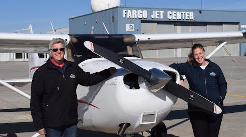 Mike Paulson, Fargo Jet Center flight school manager, left; and Tajae Viaene, Fargo Jet Center assistant chief flight instructor.