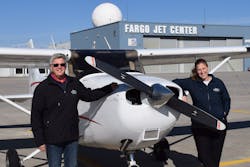 Mike Paulson, Fargo Jet Center flight school manager, left; and Tajae Viaene, Fargo Jet Center assistant chief flight instructor. Mike Paulson, Fargo Jet Center flight school manager, left; and Tajae Viaene, Fargo Jet Center assistant chief flight instructor.