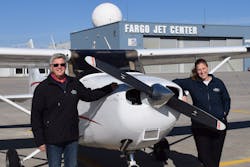 Mike Paulson, Fargo Jet Center flight school manager, left; and Tajae Viaene, Fargo Jet Center assistant chief flight instructor.