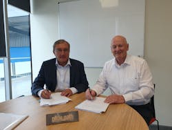 B2A Technology President Pierre Marol (l) and Glidepath Executive Chairman, Sir Ken Stevens (r) sign the agreement. B2A Technology President Pierre Marol (l) and Glidepath Executive Chairman, Sir Ken Stevens (r) sign the agreement.