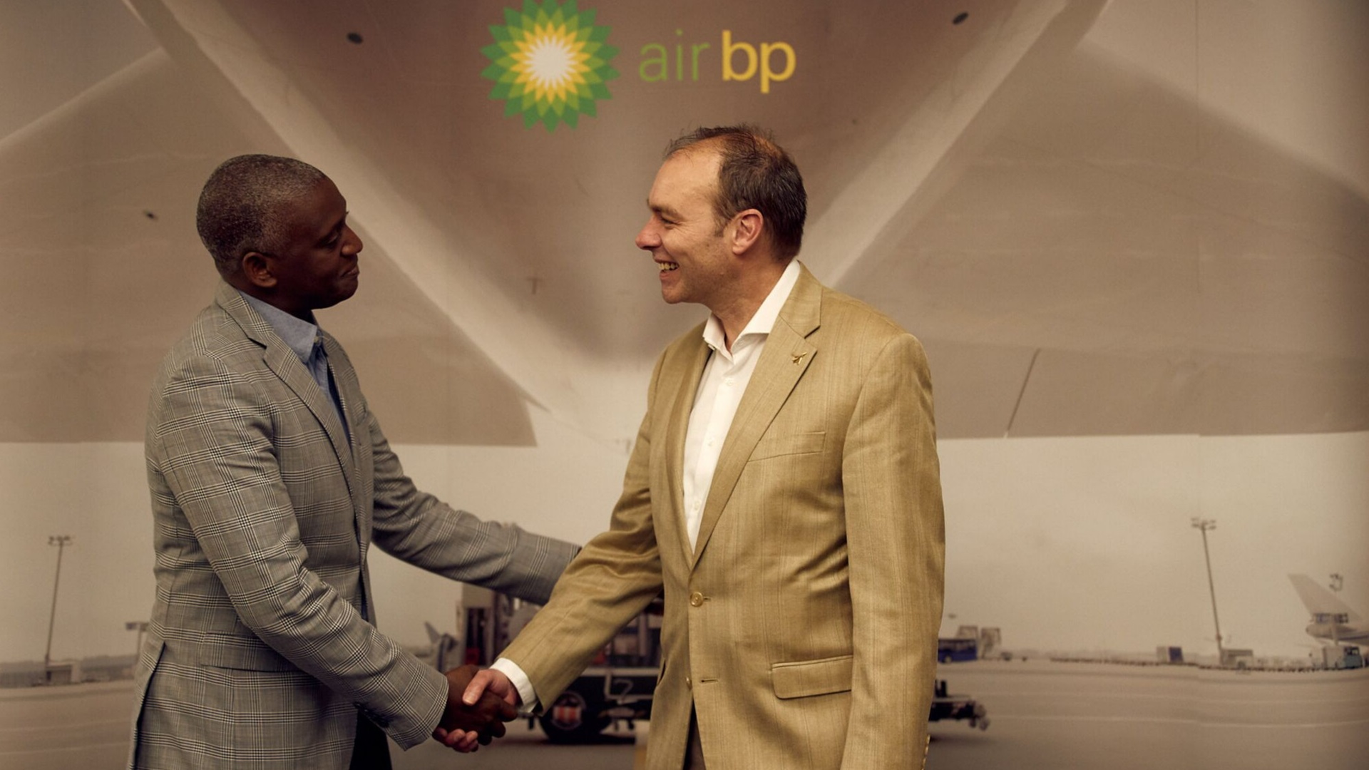 Right to Left, Justin Walker, Technical Services Director, Air BP and Inacio Costa, Aviation Manager, Sonangol in London, UK.