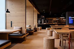 The 500-square-meter Swiss Alpine Lounge occupies the former location of the First Class Lounge in the airport’s Terminal A, and can accommodate up to 100 travelers. A The 500-square-meter Swiss Alpine Lounge occupies the former location of the First Class Lounge in the airport’s Terminal A, and can accommodate up to 100 travelers. A