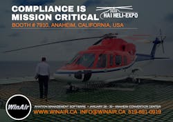 Win Air Hai Heli Expo 2020 Promotional Image With Offshore Helicopter Booth 7910 Aviation Management Software
