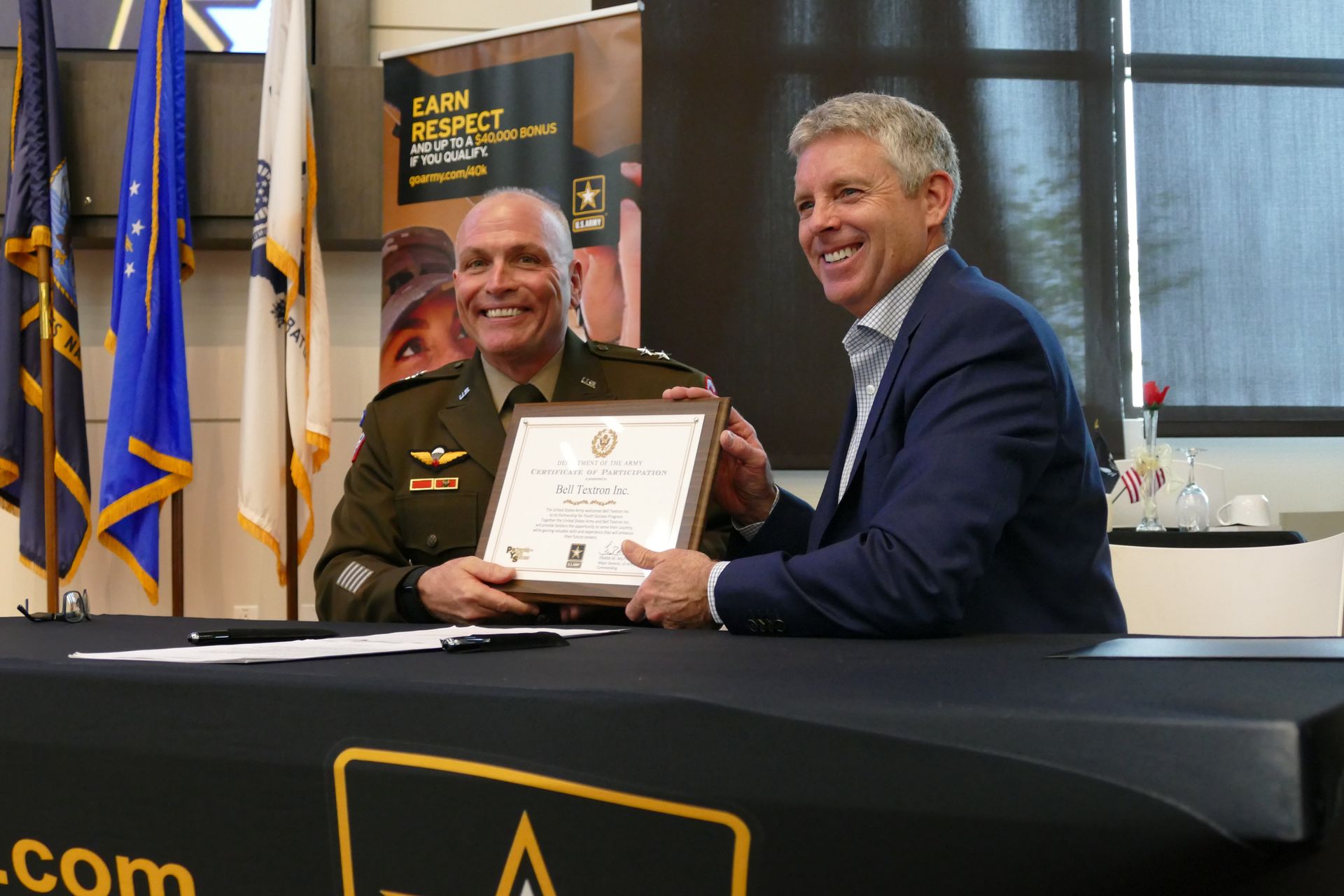 Gen. Muth, Commander of Army Partnership for Youth Success (PaYS) Program and Mitch Snyder, president and CEO, Bell.