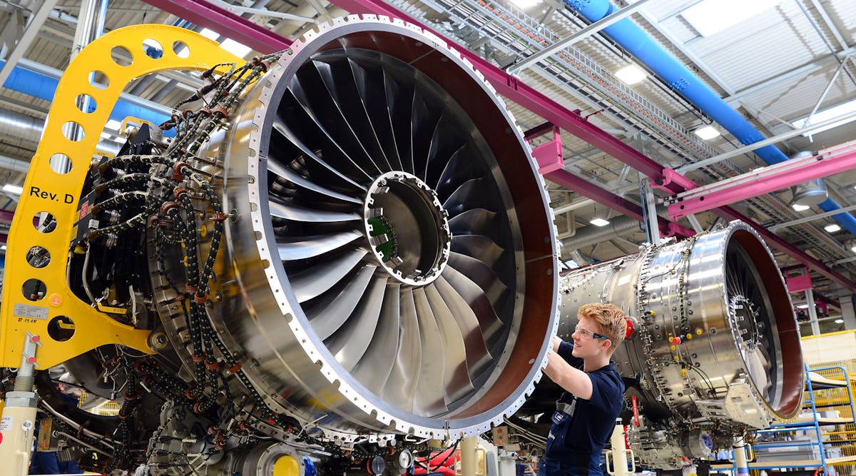 Assembly of the Pearl 700 engine at Rolls-Royce.