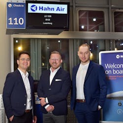 From left to right: Maksim Izmaylov, Founder of Winding Tree, Frederick Nowotny, Head of Sales Engineering at Hahn Air, and Davide Montali, CIO of Winding Tree.