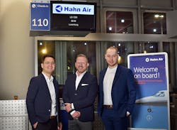 From left to right: Maksim Izmaylov, Founder of Winding Tree, Frederick Nowotny, Head of Sales Engineering at Hahn Air, and Davide Montali, CIO of Winding Tree. From left to right: Maksim Izmaylov, Founder of Winding Tree, Frederick Nowotny, Head of Sales Engineering at Hahn Air, and Davide Montali, CIO of Winding Tree.