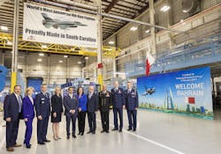 Shaikh Abdullah bin Rashed Al Khalifa, ambassador of the Kingdom of Bahrain to the United States (center) tours the Lockheed Martin F-16 production line in Greenville, South Carolina, on Dec. 17. Shaikh Abdullah bin Rashed Al Khalifa, ambassador of the Kingdom of Bahrain to the United States (center) tours the Lockheed Martin F-16 production line in Greenville, South Carolina, on Dec. 17.