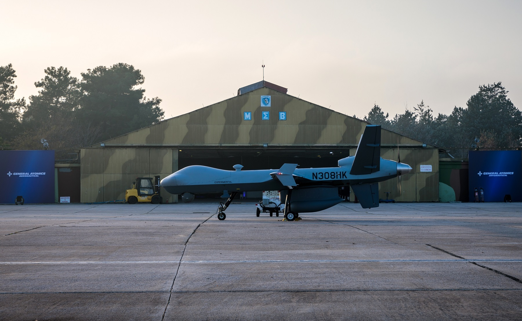 GA-ASI's MQ-9 Guardian RPA at the Larissa Air Base in Greece ready to demonstrate maritime surveillance and Detect and Avoid (DAA) capabilities.