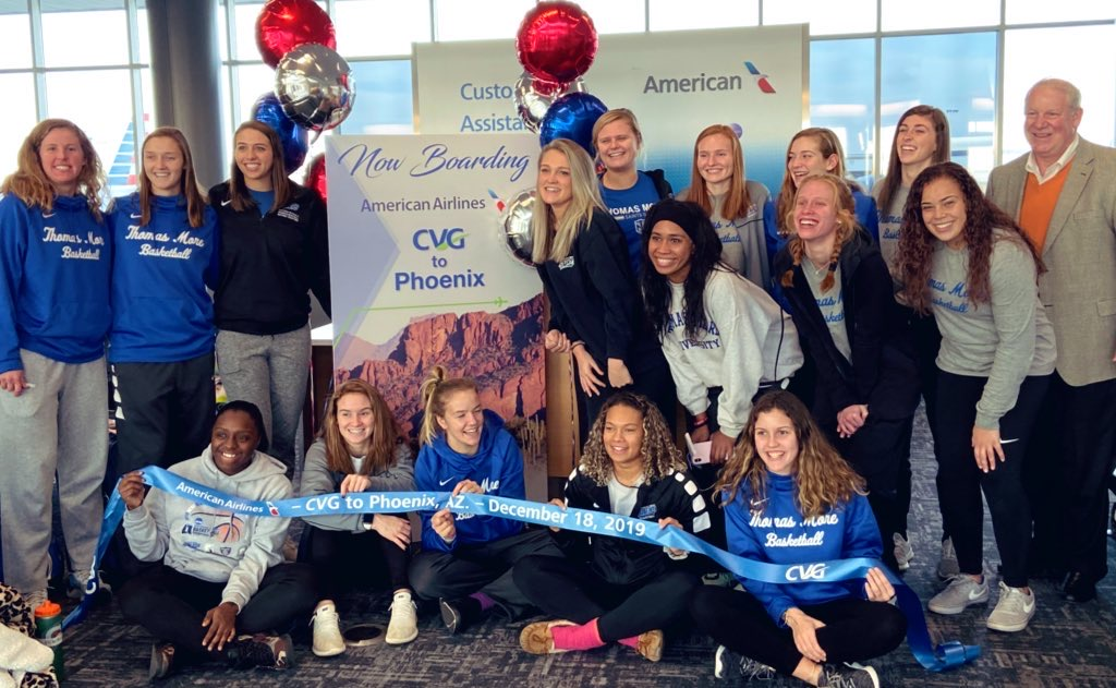 Thomas More women's basketball team on the inaugural flight