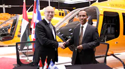 Steeve Lavoie, president of Bell Helicopter Textron Canada Ltd and Hareb Al Dhaheri, CEO Horizon Flight Academy International.