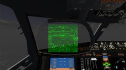 An example view from the Head-Up Display (HUD) Virtual-Reality (VR) training device. The HUD VR trainer enables pilots to become familiar with a Collins Aerospace HUD on approaches and landing in difficult conditions before entering a full flight simulator or flying the aircraft.