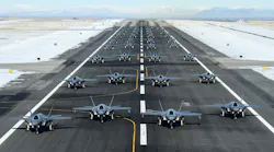 F-35A Lightning II aircraft sit on the flightline during an exercise at Hill Air Force Base, Utah, Jan. 6, 2020. A little more than four years after receiving their first combat-coded F-35A aircraft, Hill AFB’s fighter wings have achieved full warfighting capability. The exercise demonstrated the ability to employ a large force of F-35As – testing readiness in the areas of personnel accountability, aircraft generation, ground operations, flight operations and combat capability against air and ground targets.