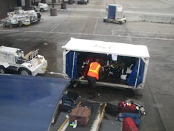 Loading Baggage Onto An Airplane