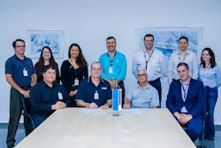 At the table from left to right: Ray Lopez, Quality Director (PTI), Eduardo Girotto, Sr. Director, Manufacturing (PTI), Tadeu Coelho, Financial and Administrative Director (Liebherr Aerospace Brasil) and Rogério Gimenez, Managing Director Operations (Liebherr Aerospace Brasil) were joined by members of the Liebherr Aerospace Brasil team during the contract signature ceremony. At the table from left to right: Ray Lopez, Quality Director (PTI), Eduardo Girotto, Sr. Director, Manufacturing (PTI), Tadeu Coelho, Financial and Administrative Director (Liebherr Aerospace Brasil) and Rogério Gimenez, Managing Director Operations (Liebherr Aerospace Brasil) were joined by members of the Liebherr Aerospace Brasil team during the contract signature ceremony.