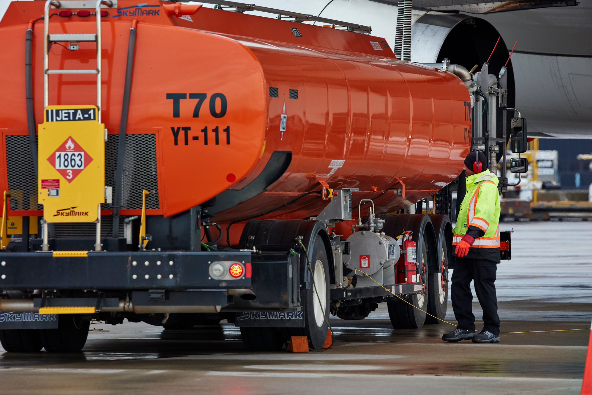 A ground handler at work at the Toronto Pearson Airport.