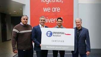 From L-R: Adolfo Aragon, Sr. VP, Universal Aviation; Charlie Mularski, Executive VP, Universal; Jonathan Ebanks, Director, Universal Aviation Cayman Islands; Greg Evans, Chairman, Universal.