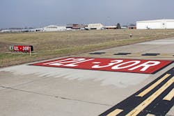 St. Louis Downtown Airport obliterated and replaced surface painted signs and two intersections were completely relocated away from the runway. St. Louis Downtown Airport obliterated and replaced surface painted signs and two intersections were completely relocated away from the runway.