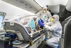 FAI rent-a-jet AG is supporting critical air ambulance missions with its executive charter fleet of Bombardier Challenger 604 business jets. It is carrying portable self-contained isolation units, Epi-Shuttle, safely transporting infected patients without any risk for the flight or medical crew. All medevac missions are accompanied by a trained dedicated medical team, for pre-flight temperature screening, and the availability of medical/nursing care in flight as required. FAI rent-a-jet AG is supporting critical air ambulance missions with its executive charter fleet of Bombardier Challenger 604 business jets. It is carrying portable self-contained isolation units, Epi-Shuttle, safely transporting infected patients without any risk for the flight or medical crew. All medevac missions are accompanied by a trained dedicated medical team, for pre-flight temperature screening, and the availability of medical/nursing care in flight as required.