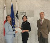Rachel Grech, Head of Personnel licencing and Ruben Farrugia, Inspecting Officer from Transport Malta, Civil Aviation Directorate, handing the CCTO approval certificate to Stephanie Vella-Gera, Safety and Compliance Monitoring Manager, TAG Europe.