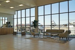 The modern terminal building was designed using inspiration from other mid-century buildings and décor found throughout Dallas. The modern terminal building was designed using inspiration from other mid-century buildings and décor found throughout Dallas.