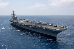 The aircraft carrier USS Dwight D. Eisenhower (CVN 69) transits the Arabian Sea, June 12, 2020. Ike is deployed to the U.S. 5th Fleet area of operations in support of naval operations to ensure maritime stability and security in the Central Region, connecting the Mediterranean Sea and Pacific Ocean through the western Indian Ocean and three critical chokepoints to the free flow of global commerce. The aircraft carrier USS Dwight D. Eisenhower (CVN 69) transits the Arabian Sea, June 12, 2020. Ike is deployed to the U.S. 5th Fleet area of operations in support of naval operations to ensure maritime stability and security in the Central Region, connecting the Mediterranean Sea and Pacific Ocean through the western Indian Ocean and three critical chokepoints to the free flow of global commerce.