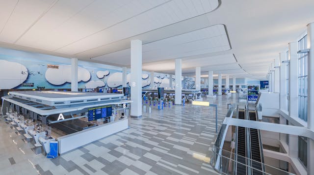 The new Headhouse is the central entry point for travelers flying out of Terminal B, with seamless integration to passenger concourses and gates, the new parking garage and the Central Hall that connects to Terminal C and the planned future AirTrain.