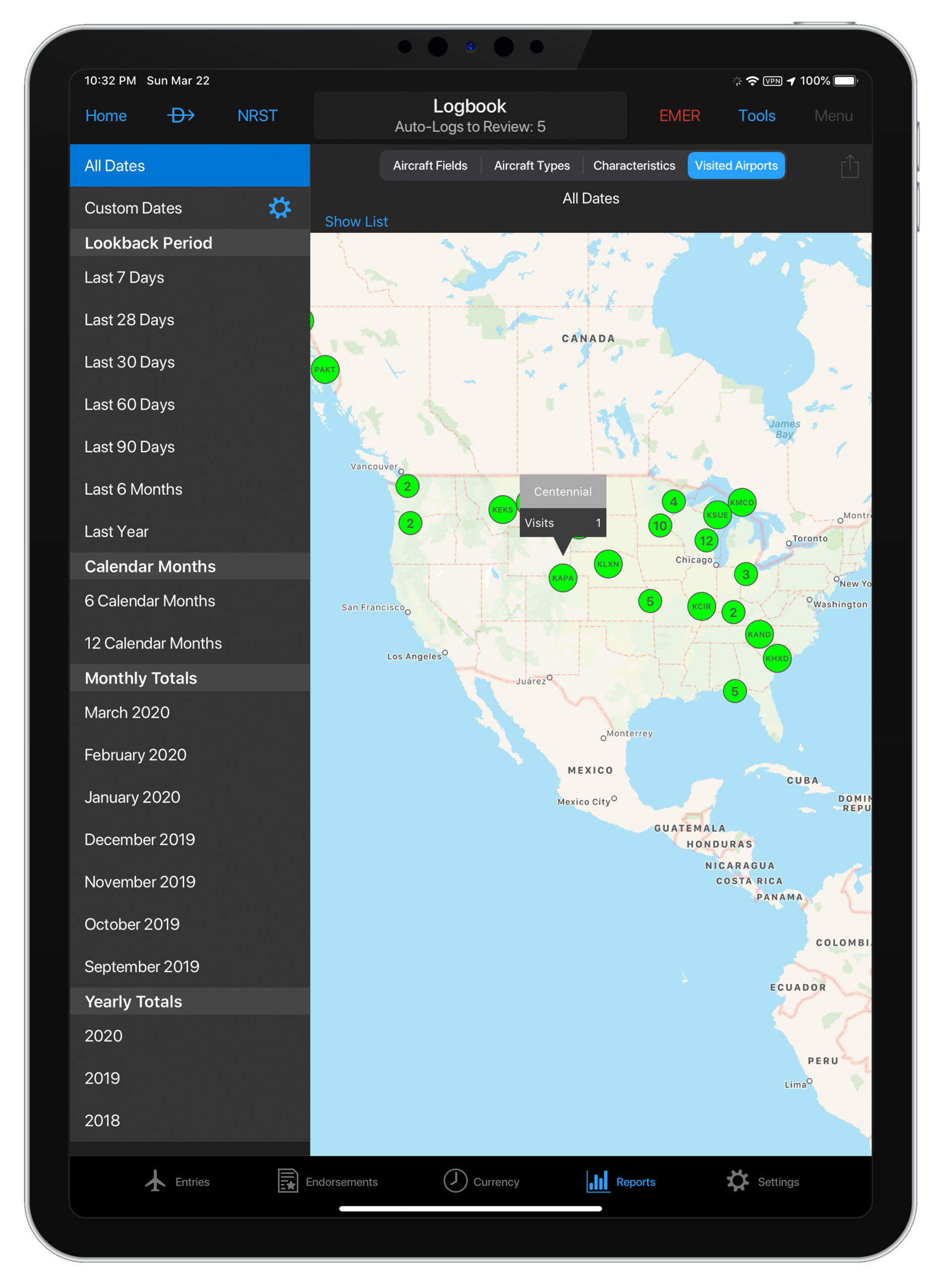 Visited Airports Frame