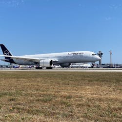 A Lufthansa A350 lands at Los Angeles International Airport on Wednesday, June 3 as the airline resumes nonstop service this week from LA to Munich.