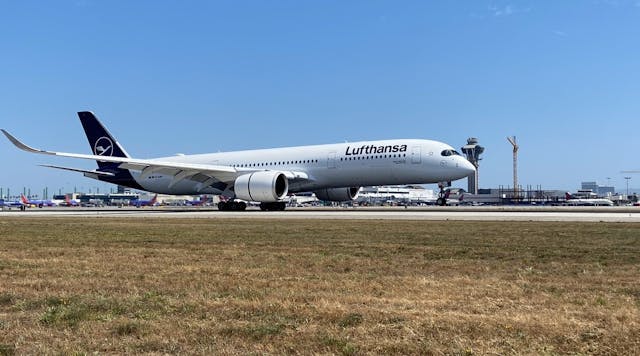 A Lufthansa A350 lands at Los Angeles International Airport on Wednesday, June 3 as the airline resumes nonstop service this week from LA to Munich.