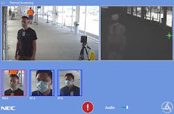 The photograph illustrates an example of the technology to be used at Hawaii's airports to help identify people with an elevated temperature of 100.4 degrees or above. The photograph illustrates an example of the technology to be used at Hawaii's airports to help identify people with an elevated temperature of 100.4 degrees or above.