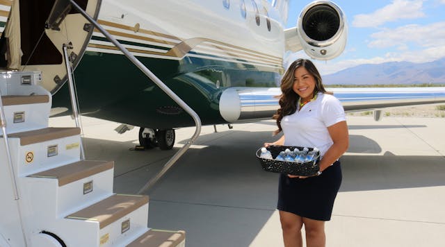 Complimentary water is offered to guests as they get off their plane at Desert Jet Center.