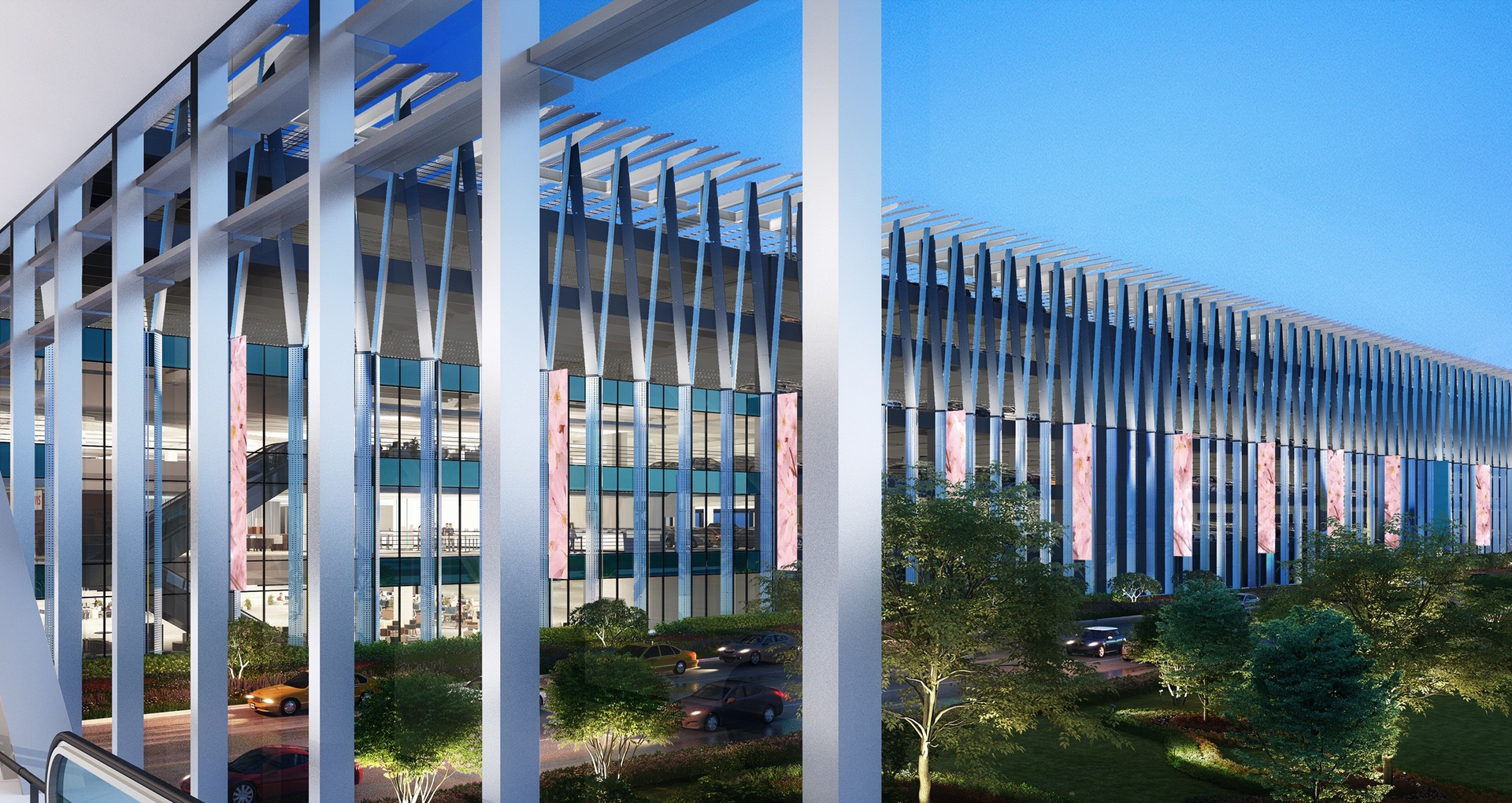 The facility is comprised of two buildings &mdash; a six story parking structure three floors for rental returns and three floors of parking ran by the Port Authority.