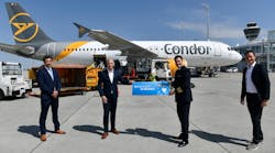 From left to right: Condor Regional Manager for Southern Germany Tomislav Lang, Munich Airport's CEO Jost Lammers, Condor flight captain Tobias Carstensen and Munich Airport's Vice President for Traffic Development Oliver Dersch. From left to right: Condor Regional Manager for Southern Germany Tomislav Lang, Munich Airport's CEO Jost Lammers, Condor flight captain Tobias Carstensen and Munich Airport's Vice President for Traffic Development Oliver Dersch.