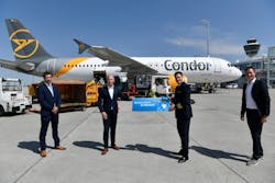 From left to right: Condor Regional Manager for Southern Germany Tomislav Lang, Munich Airport's CEO Jost Lammers, Condor flight captain Tobias Carstensen and Munich Airport's Vice President for Traffic Development Oliver Dersch. From left to right: Condor Regional Manager for Southern Germany Tomislav Lang, Munich Airport's CEO Jost Lammers, Condor flight captain Tobias Carstensen and Munich Airport's Vice President for Traffic Development Oliver Dersch.