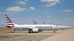Eight of about a dozen grounded American Airlines Boeing 737 Max 8 aircraft are parked on a remote taxiway at Roswell International Air Center in Roswell, New Mexico, Wednesday, Sept. 4, 2019.