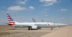 Eight of about a dozen grounded American Airlines Boeing 737 Max 8 aircraft are parked on a remote taxiway at Roswell International Air Center in Roswell, New Mexico, Wednesday, Sept. 4, 2019. Eight of about a dozen grounded American Airlines Boeing 737 Max 8 aircraft are parked on a remote taxiway at Roswell International Air Center in Roswell, New Mexico, Wednesday, Sept. 4, 2019.
