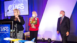 Candace McGraw, CEO of CVG Airport, welcomes the more than 100 in person attendees and 400+ virtual attendees to the 25th Annual IAFS in Cincinnati on Oct. 12.