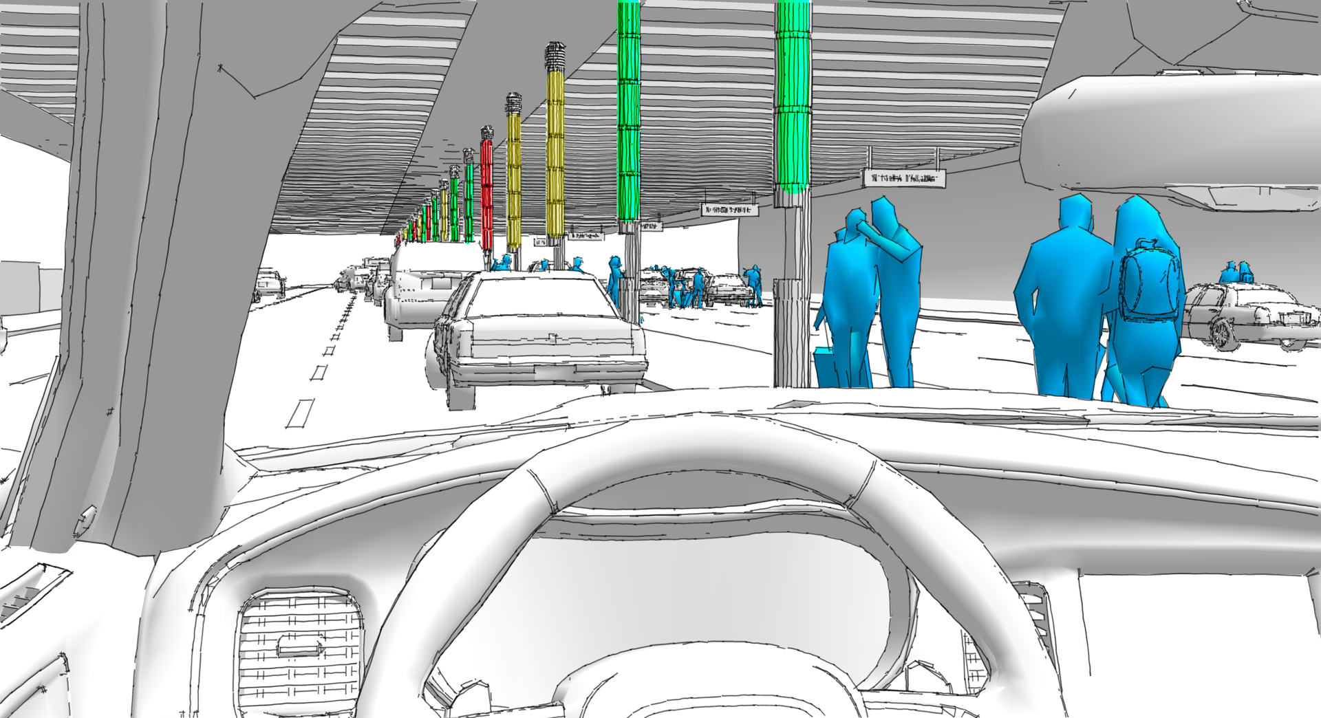 The curbshare concept provides highly visible color-coded and numbered beacons for passengers and drivers to easily find each other.