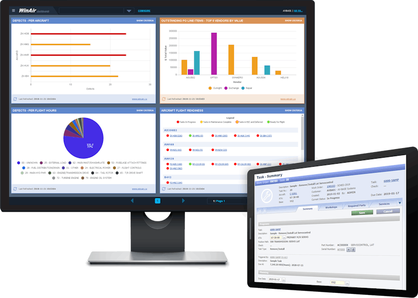 Win Air Dashboards Displayed On Desktop And Task Card Summary Dislayed On Tablet