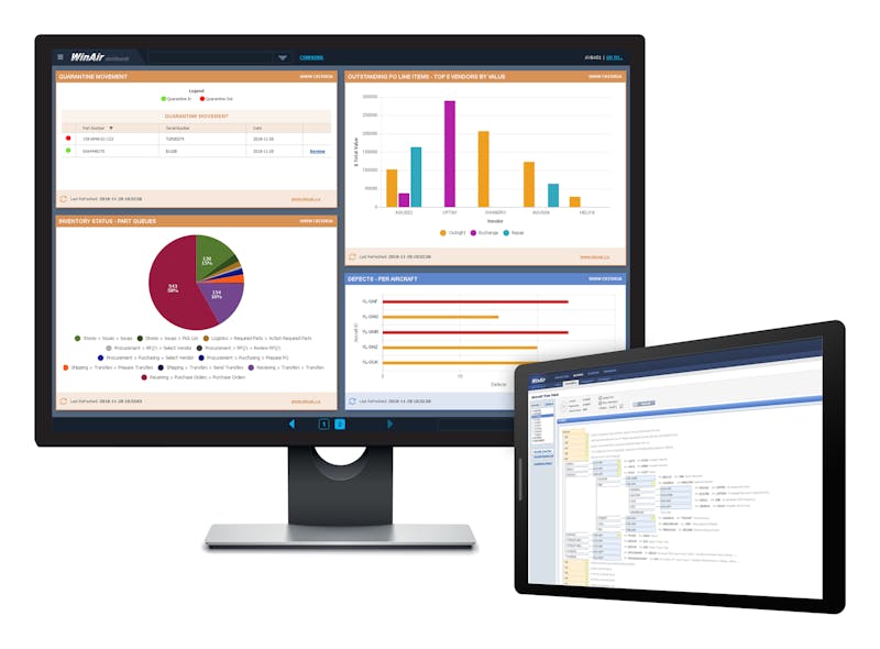 Win Air Aviation Management Software Dashboards And Template Tree View Displayed On Desktop And Tablet